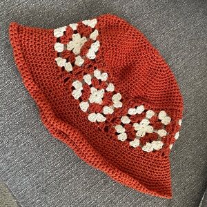Handmade Crochet Orange and White Hat